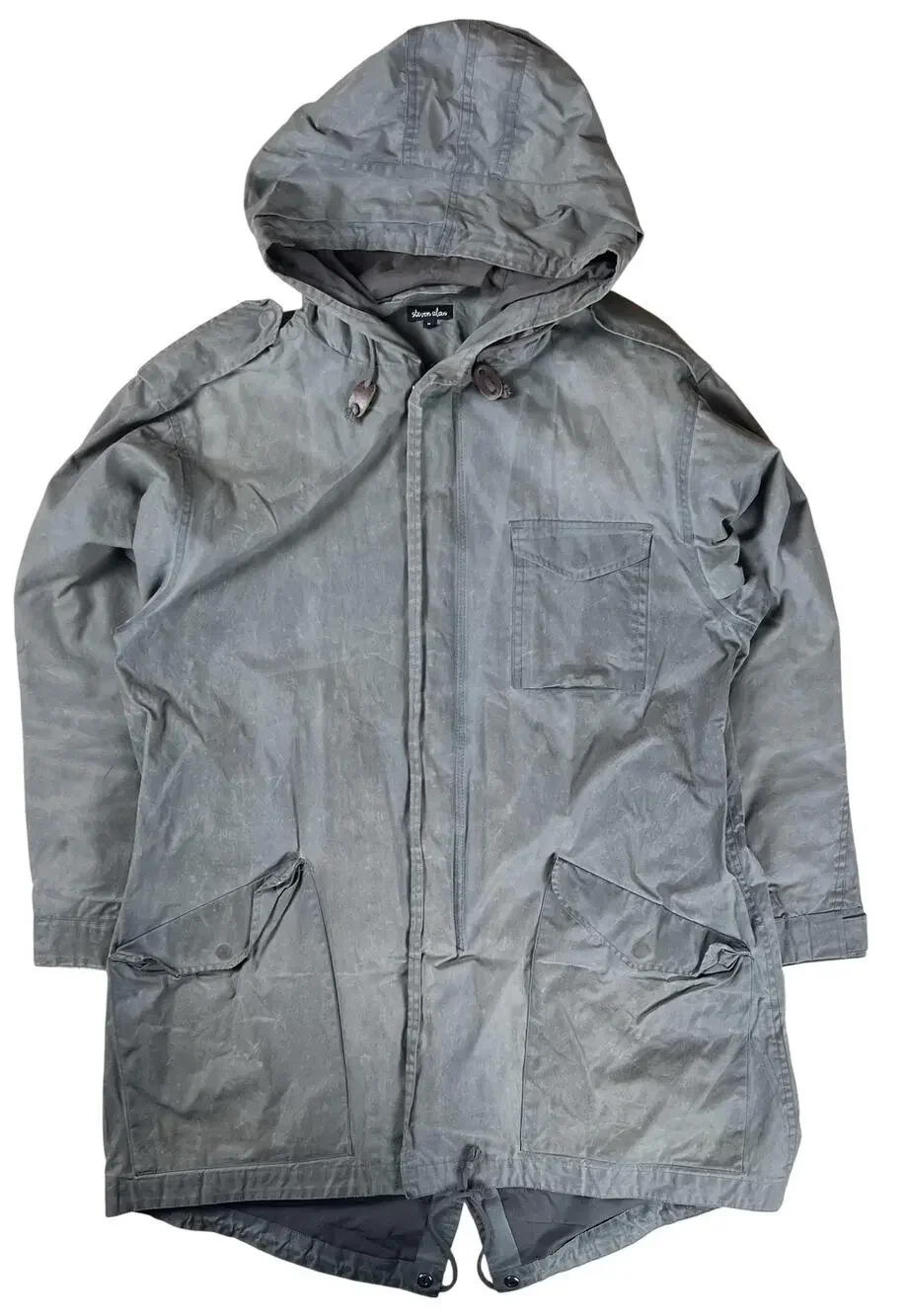 Steven Alan Hooded Parka Jacket Medium Gray Canvas Cotton Zip External Pockets